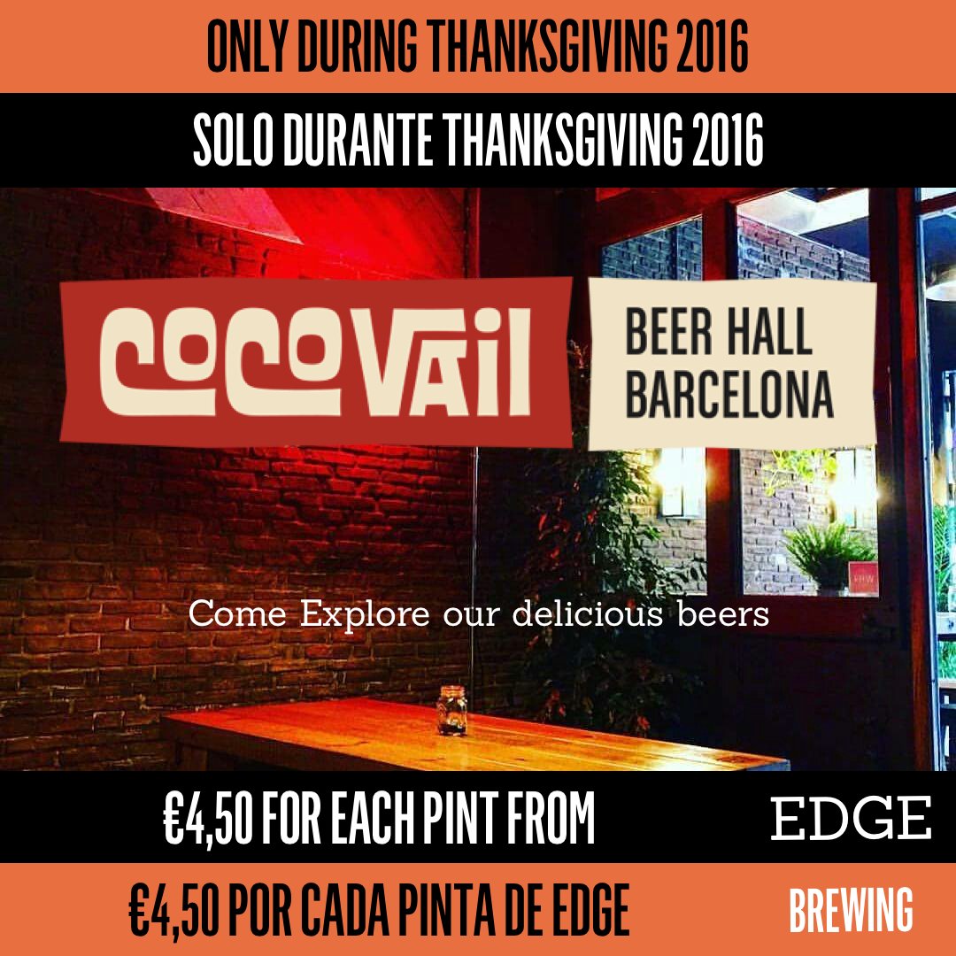 EdgeBrewing's tweet photo. Thanksgiving tonight at @cocovailbh €4.50 pints of Edge beer to help celebrate + t-shirt giveaways :) https://t.co/4CbnuPZ79e https://t.co/4ajuHYoHUo
