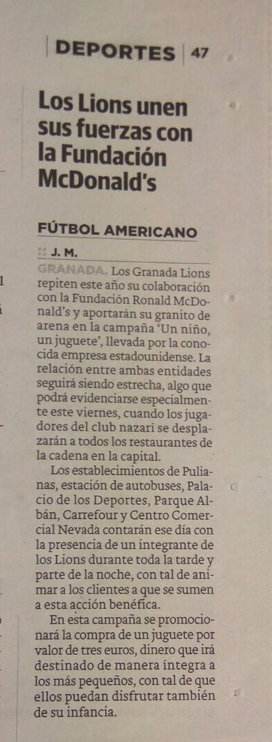 GranadaLions's tweet photo. Gracias @ideal_granada por la difusión @McDGranada #bigmac #unjugueteUnniño #macdonalds https://t.co/4T5sm5JdlC