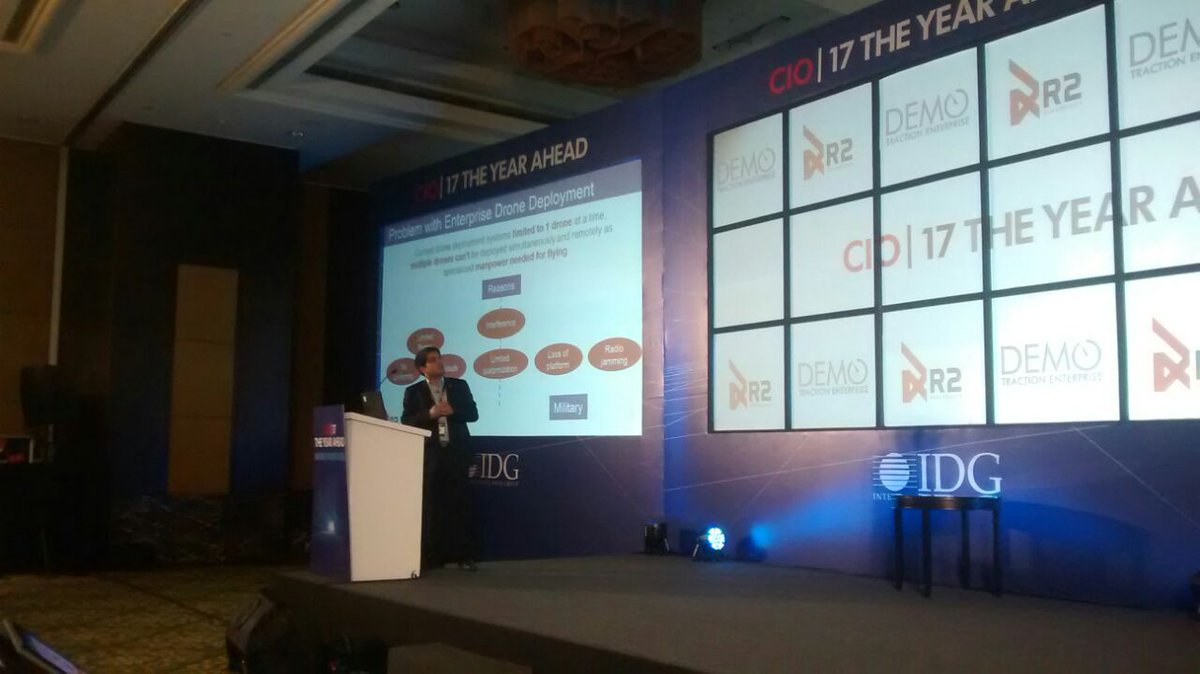 CIOin's tweet photo. With proprietary #technology flying #drones for #enterprises was never easier. Aman Singh @r2robo at #cioyearahead https://t.co/NoqiOvDNkk