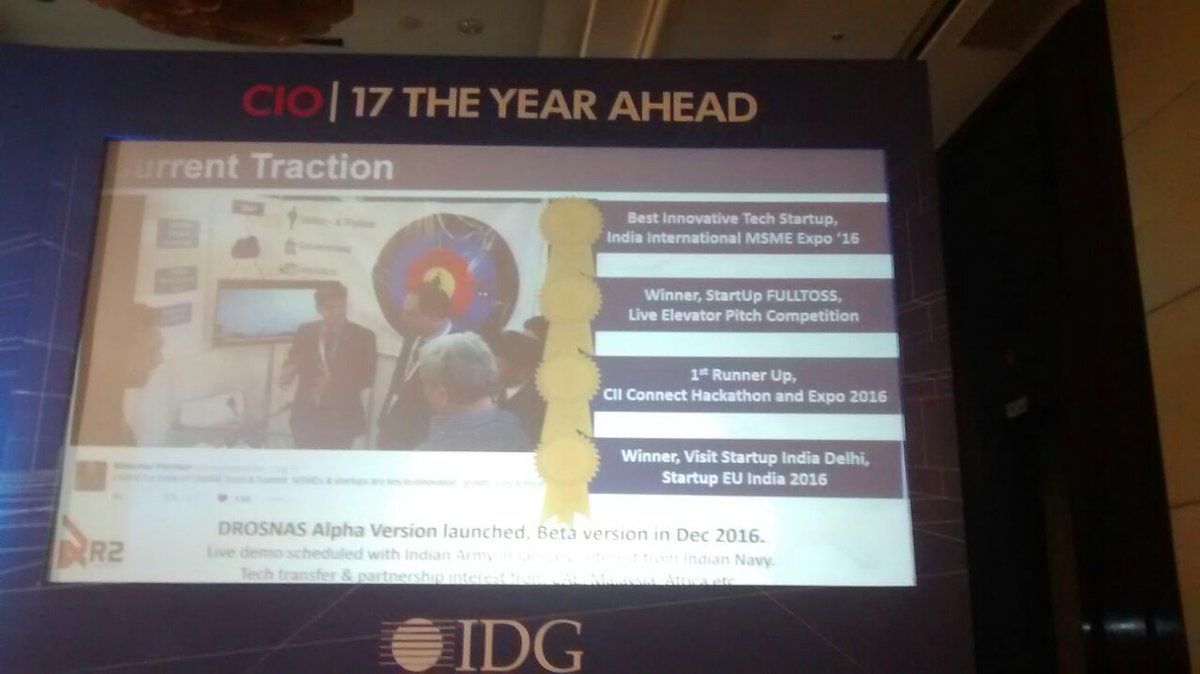 CIOin's tweet photo. With proprietary #technology flying #drones for #enterprises was never easier. Aman Singh @r2robo at #cioyearahead https://t.co/NoqiOvDNkk