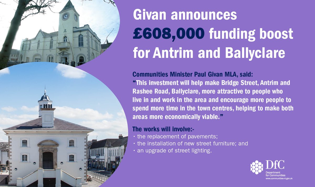 Funding announced for public realm schemes in Antrim and Ballyclare  ow.ly/mA2p306udHE