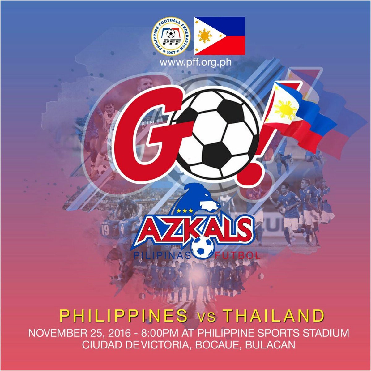 Cheer on the Philippine #Azkals as they face off against Thailand on Nov. 25 at 8pm at the #PhilippineSportsStadium #AFFSuzukiCup