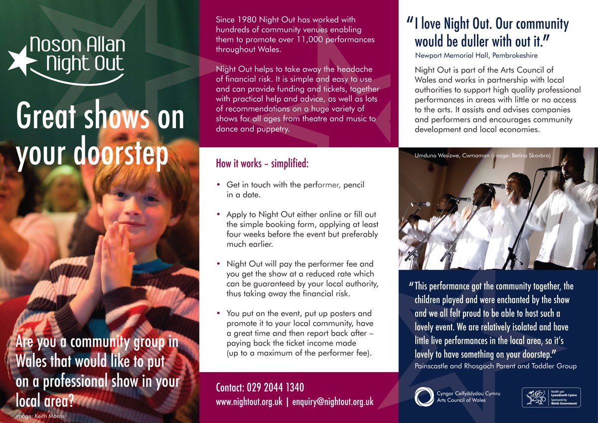 Cym1af's tweet photo. **Arts Council of Wales Night Out scheme.** https://t.co/3ZSah2SMJA