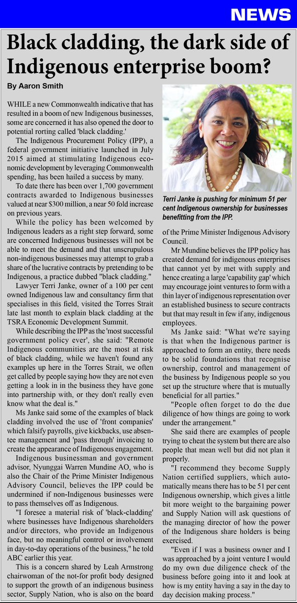 aaronsmithtweet's tweet image. Is 'Black Cladding' the hidden threat to Aus Gov't's Indigenous Procurement Policy (IPP)? #torresstrait #blackcladding #IPP #terrijanke