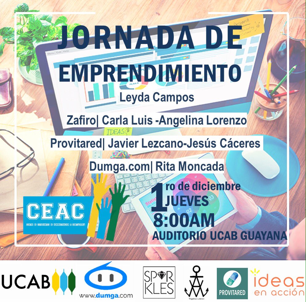 CEAC_UCABG's tweet photo. Dedicado a la semana de administración y contaduría🎉🎉, te invitamos a las Jornadas de emprendimiento con los emprendedores más detacados📚🔝💰 https://t.co/xu8TLlYd8v