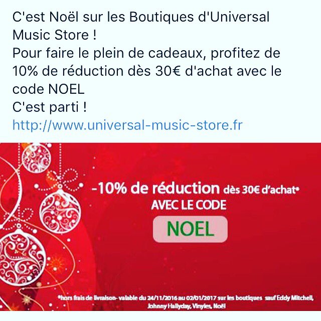 UMusicStore's tweet photo. Bon plan #noel 10% de reduction sur les boutiques artistes !  https://t.co/nWjxbWrwfE #kendji #louane #zazie #cadeau #promo #bonplan https://t.co/hCzvufmmMK