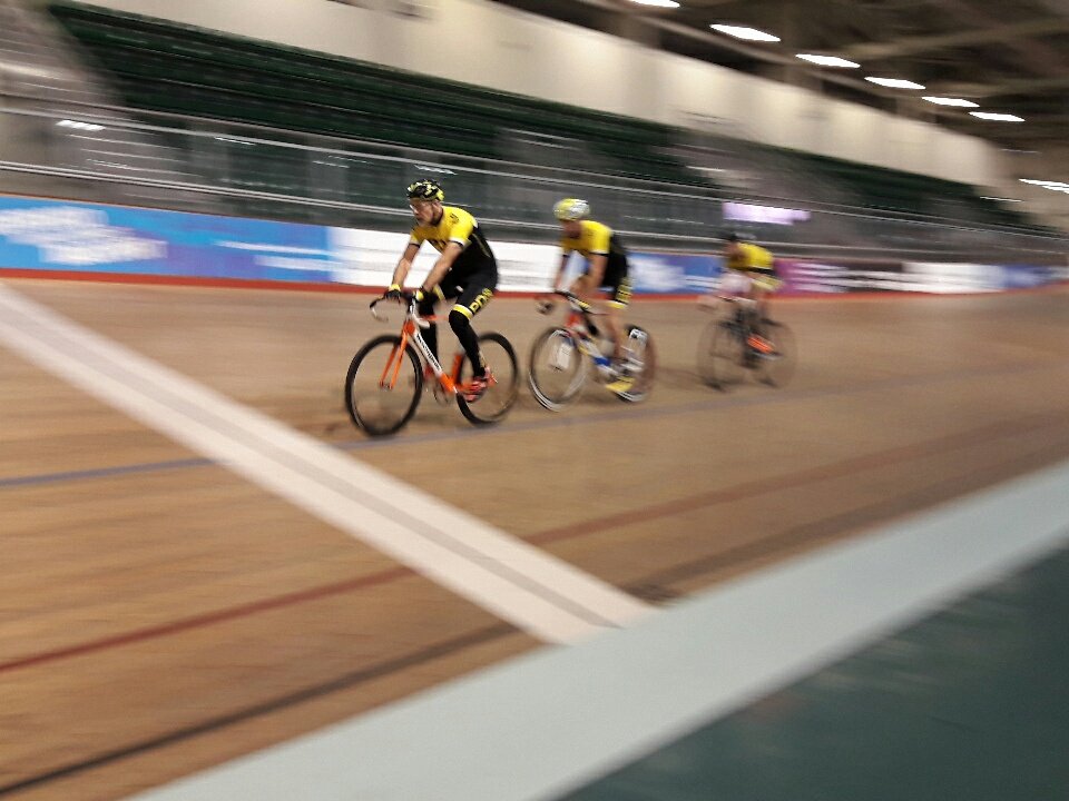 PDQ riders enjoying the warmth on drop in session today. 12 to 2pm open session.<a href="/WalesVelodrome/">Geraint Thomas National Velodrome of Wales</a>