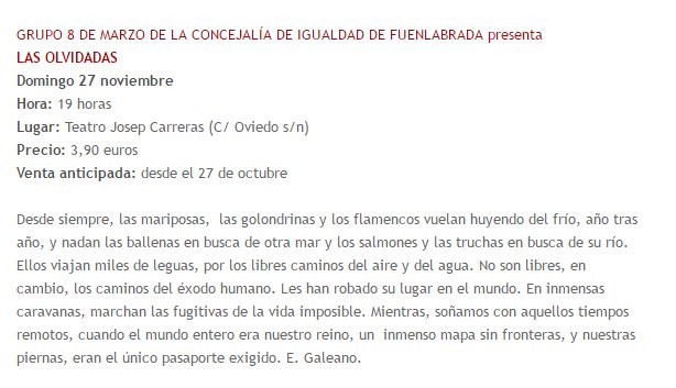 Teatro | 'Las olvidadas'. A las 19:00h en el teatro Josep Carreras de #Fuenlabrada
