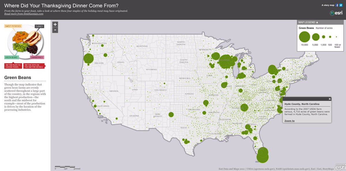 Esri_Conserv's tweet image. .@Esri &amp;amp; @USDA map out where #Thanksgiving staples are grown, raised, produced, &amp;amp; how much land is dedicated to each wapo.st/2g8ji3B