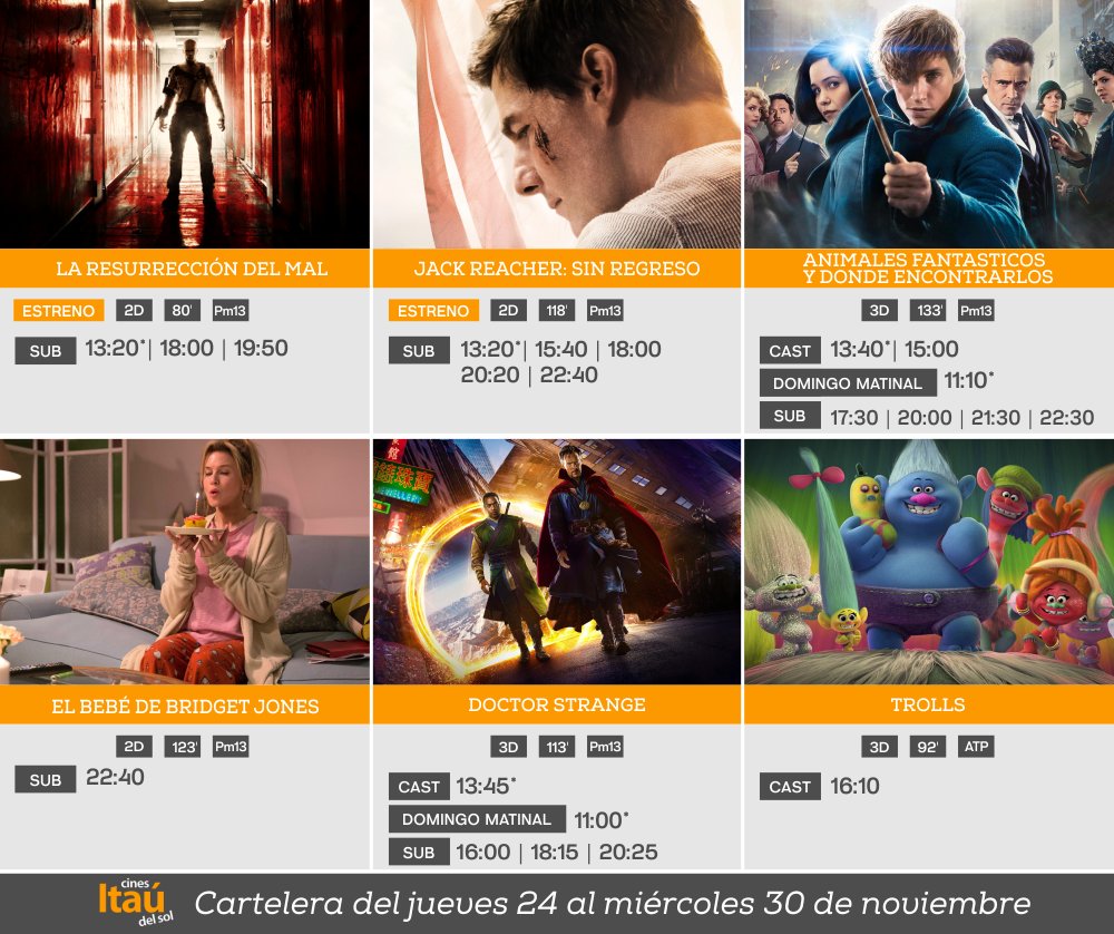 CinesdelSol's tweet photo. Esta es nuestra nueva cartelera con los estrenos: #JackReacherSinRegreso y #LaResurrecciónDelMal. Les esperamos en #CinesdelSol! https://t.co/ORJwoJCPWv