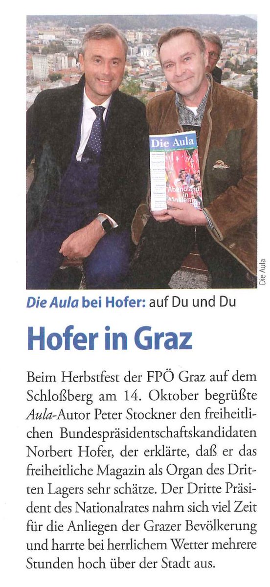 pollak_politics's tweet photo. "Auf Du und Du"
Hofer macht Werbung für antisemitische, rassist. &amp; KZ-Überlebende verunglimpfende "Aula". Und "Aula" macht Werbung für Hofer https://t.co/6xygUrT9w0