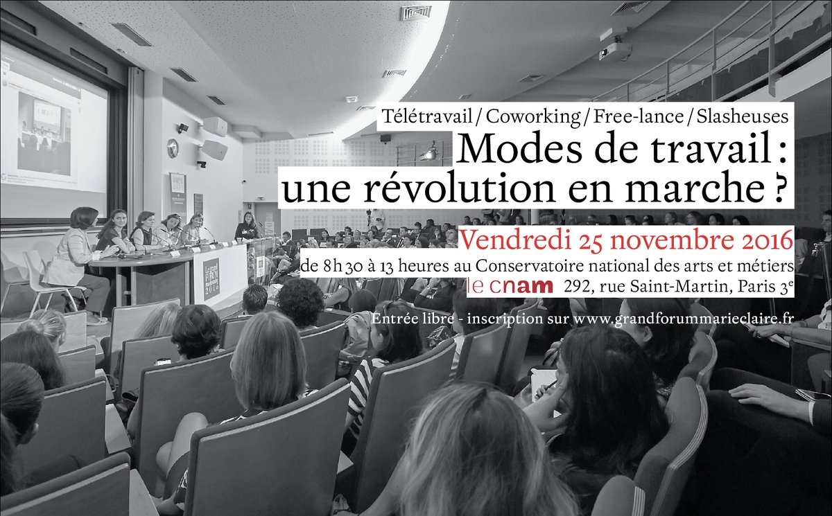 c_goldberger's tweet photo. Le Grand forum @marieclaire_fr sur la révolution des modes de #travail demain au @LeCnam ! Avec @patricialouisor @lauramabille  #gfmc16 https://t.co/nNe6rxEx4G