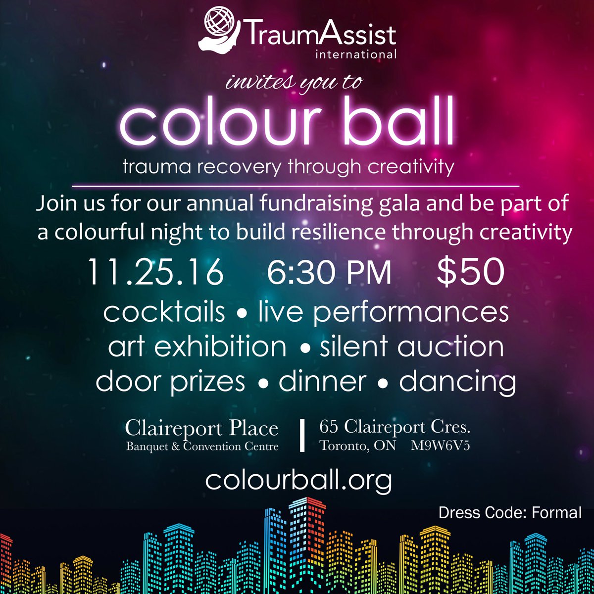 BuildingFHumber's tweet photo. #ColourBall is back! This colourful evening helps fund community trauma #education & #support 💫 #nonprofit #aid https://t.co/oX6HEjZhfJ