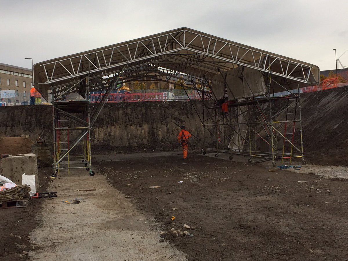 AscEdinburgh's tweet photo. Small mobile roof structure to provide weather-proof, covered working area at Haymarket Project Edinburgh https://t.co/0Nxq1Gjp3s