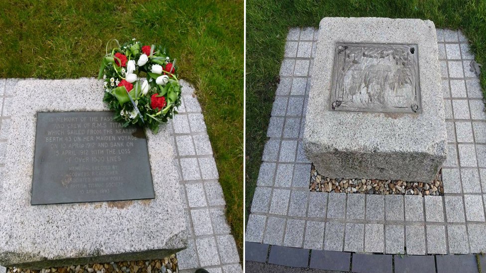 BBC_Hampshire's tweet photo. #Titanic #Southampton docks memorial plaque stolen https://t.co/udtxjMR92l https://t.co/SItqGnrz9z