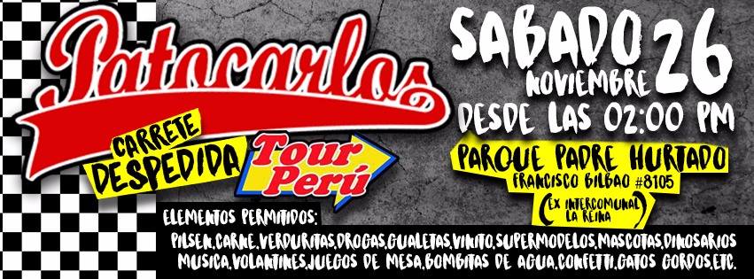 Recuerden este sabado 26 tenemos carrete en ex parque intercomunal de La Reina desde 14:00hrs #despedida #patocarlos #gira #peru #ska