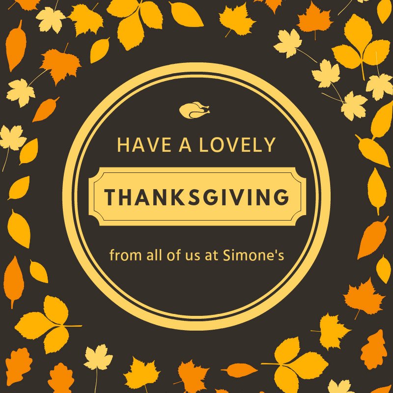 Simones_RI's tweet photo. #HappyThanksgiving, everyone! We are closed today to spend time with our families, but open tomorrow from 9am-2pm for #BRUNCH! Join us! https://t.co/62HyYf88a9