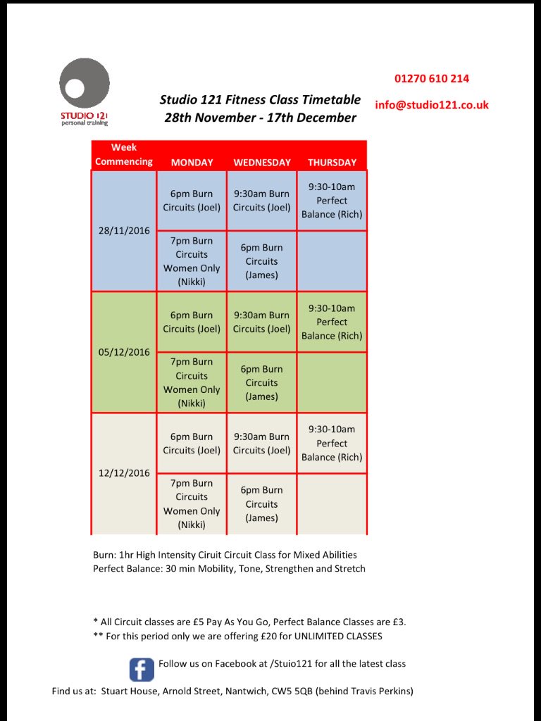 Pre-Christmas Fitness Class Blast. 3 weeks of fitness classes starts next week: Burn now on 3 x per week, + Perfect Balance starts Thursday