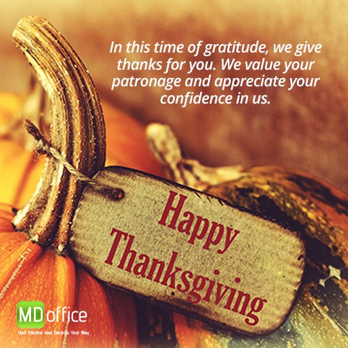 MDOfficeEMR's tweet photo. Our team at #MDoffice wishes you a lovely #Thanksgiving and a joyous holiday season. https://t.co/Hd6WSkp6xG