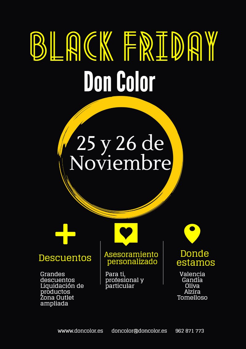 Don_Color's tweet photo. Descuentos #BlackFriday en #DonColor Los días 25/26 de noviembre aprovecha ventajas y descuentos para ti en el #ViernesNegro https://t.co/Bh6dEnZ1rF