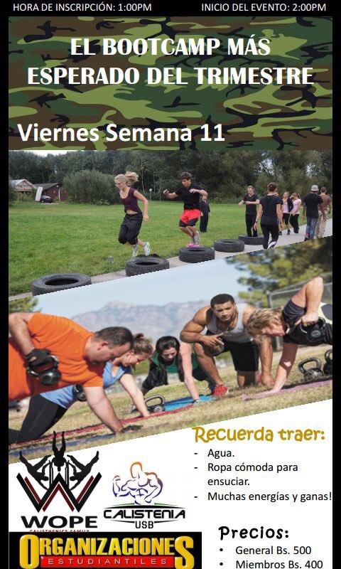 FCEUSB's tweet photo. ¡No te lo pierdas! Bootcamp en SEM11 por @CalisteniaUSB y Wope. #USBve https://t.co/i8JVaOpTSB