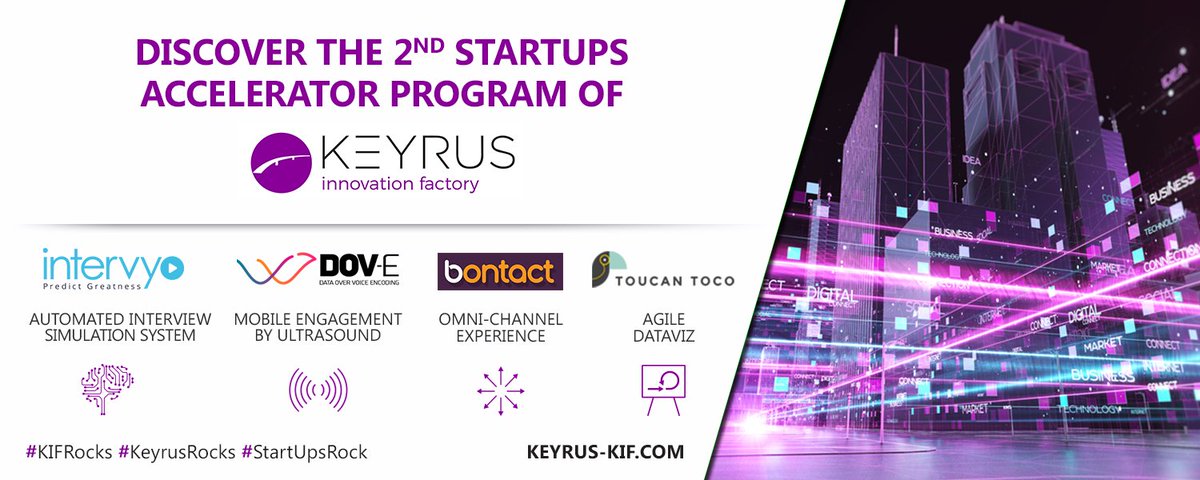 Keyrus_group's tweet photo. #KIF @Keyrus_Group is pleased to present its 2nd selection of start-ups: Dov-E, @Intervyo, @Bontact, &amp; @Toucan_Toco.
https://t.co/sUccUf6L8D https://t.co/Qe9fBDEhto