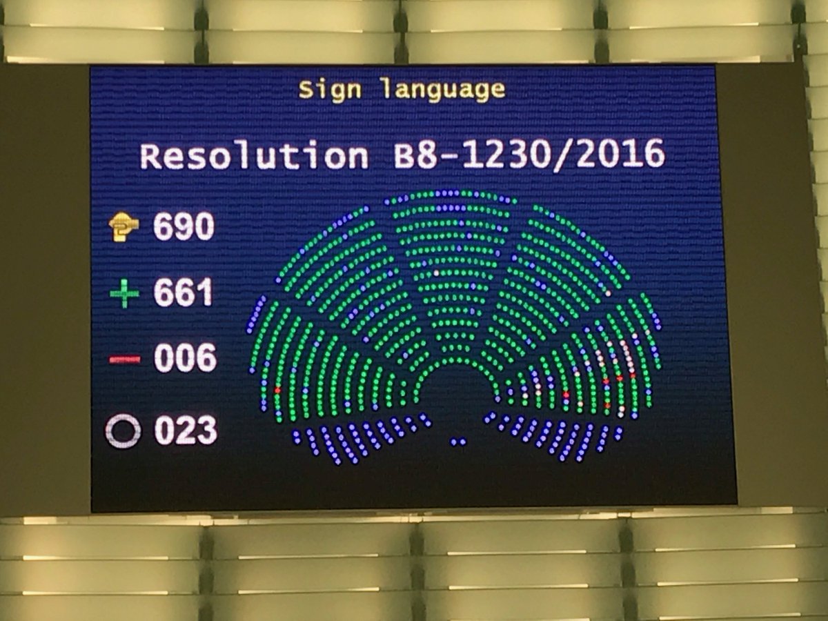 EUD_Brussels's tweet photo. The European Parliament approved on a resolution on sign language and sign language interpreters! Read more on: https://t.co/1Jvhg49XYo https://t.co/7NGHtYH4ey