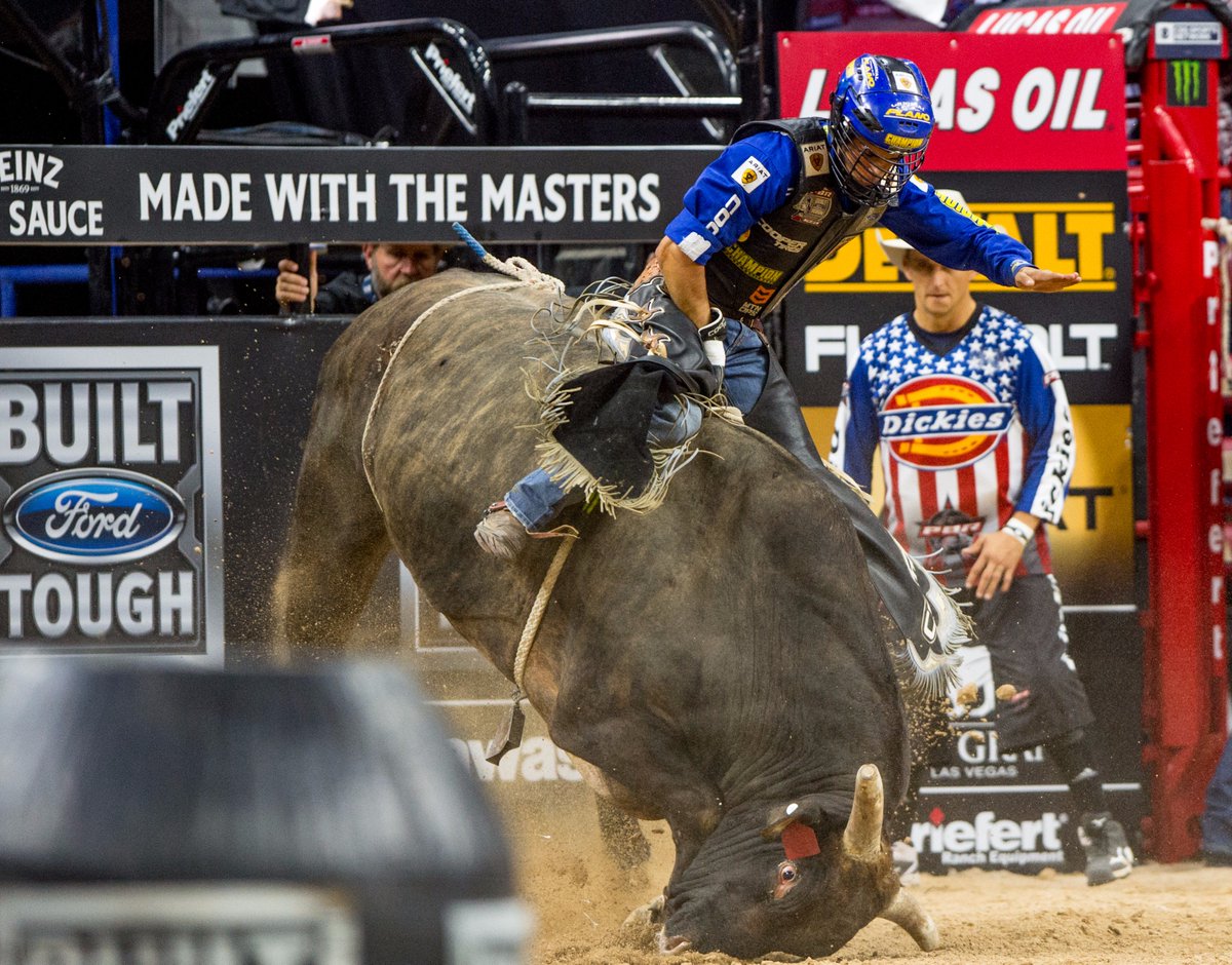 PBR's tweet photo. Dig in to the toughest 8 seconds in sports!

Round 3 of the PBR World Finals airs at 11am ET on @CBSSportsNet. https://t.co/JyjMGbZbVB