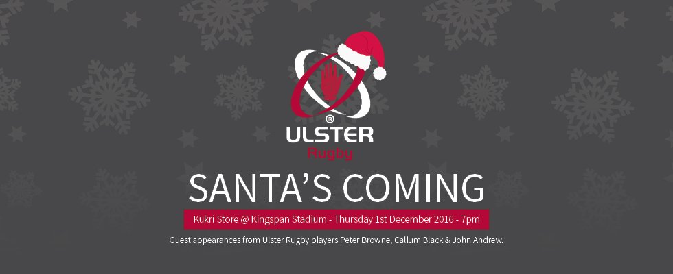 UlsterRugby's tweet photo. The @UlsterShop at @KingspanStadium will be open late next Thursday and Santa will be there along with a few players! ☃️☃️☃️☃️☃️☃️ https://t.co/E9u2YHgJl1