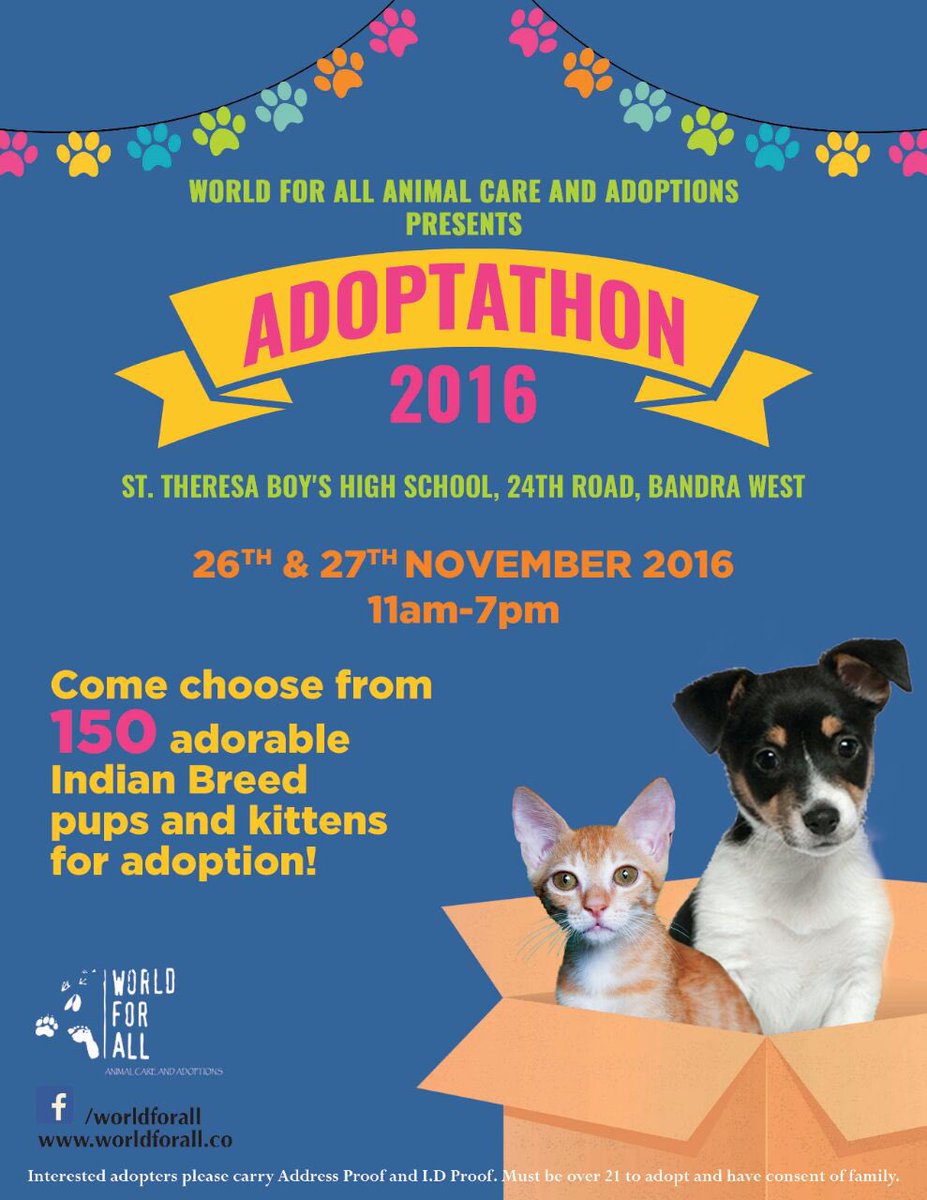 #WFAADOPTATHON2016 is here, 150 orphaned pups &amp; kittens for adoption. 26th 27th Nov. Urge everyone to come and take home a furry friend.