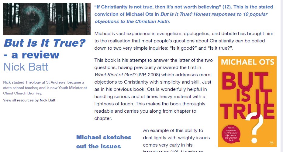 IVPbookcentre's tweet photo. A big thanks to our @UCCF friends @bethinking_org for a great review of But Is It True by @michael_ots https://t.co/PLg56tvxYn https://t.co/sdLR9TZbjd