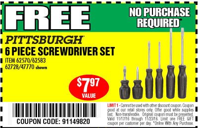 AWS_STL's tweet photo. Freebies from Harbor Freights! No purchase required and you can present coupon from your mobile device, Happy Thanksgiving all!!! https://t.co/gfANKvaJxK