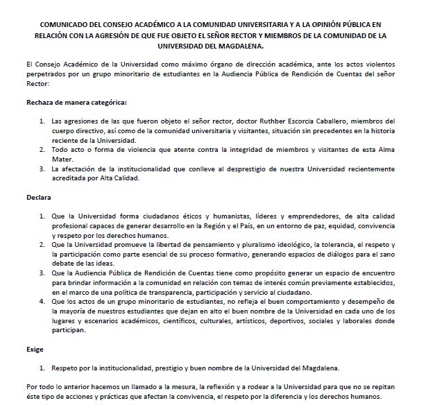 Unimagdalena's tweet photo. Comunicado del Consejo Académico a la Comunidad Universitaria y a la Opinión Pública https://t.co/GLeI9IBcoa https://t.co/BRm2wRC3ym