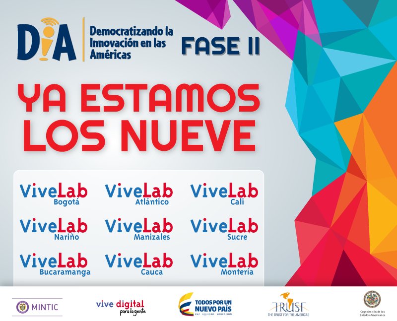 DIA_Colombia's tweet photo. Desde 9 ViveLabs realizamos actividades de capacitación y mentoría para llevar a más jóvenes las oportunidades del emprendimiento TIC. https://t.co/eE8EVRhnXC