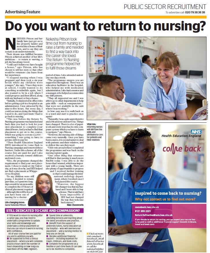 NHSE_WTE's tweet photo. Check out the return to #nursing piece in @standardnews @HEE_SLondon @HEE_NWLondon @HEE_NCELondon.  Find out more @ https://t.co/2gWUEeOZoY https://t.co/4jmQ8mdyRa