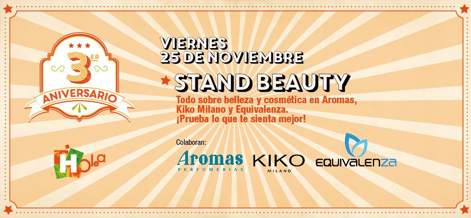 HoleaHuelva's tweet photo. Mañana, #StandBeauty en @aromas, @KikoMilanoES y @EquivalenzaES demostraciones y promociones! #3cumpleHolea #BlackFriday #Sorteodeuncoche! https://t.co/EQTinHhvBQ