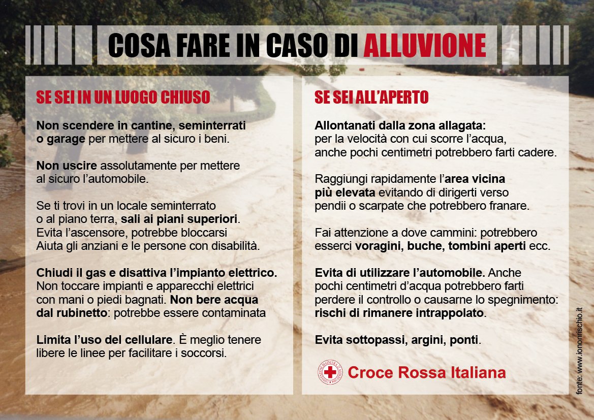 crocerossa's tweet image. Cosa fare in caso di #Alluvione. #AllertaMeteo Piemonte e Liguria: volontari #CroceRossa in campo con interventi immediati. #allertameteoPIE