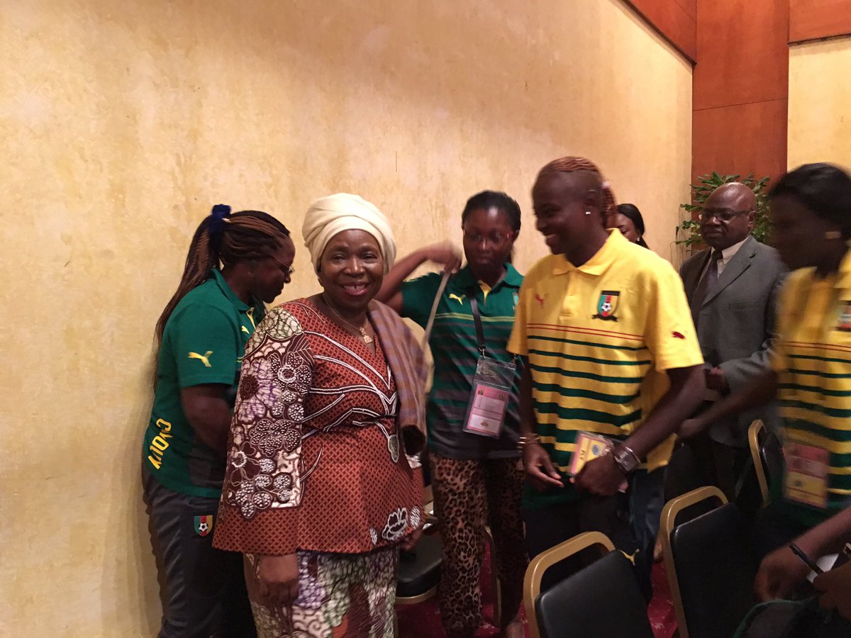 DlaminiZuma's tweet image. Very pleased to be in #Yaoundé, Cameroon, to support #women soccer. #AWCON2016 @CAF_Online
