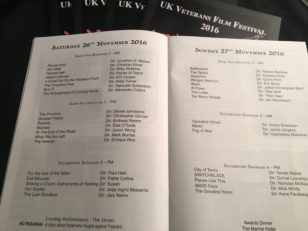 Voice4_Veterans's tweet photo. With 24 hours to go until the launch of the UK Int #Veterans Film Festival I've just picked up the brochure at the printers for this year. https://t.co/catH3PDpN1