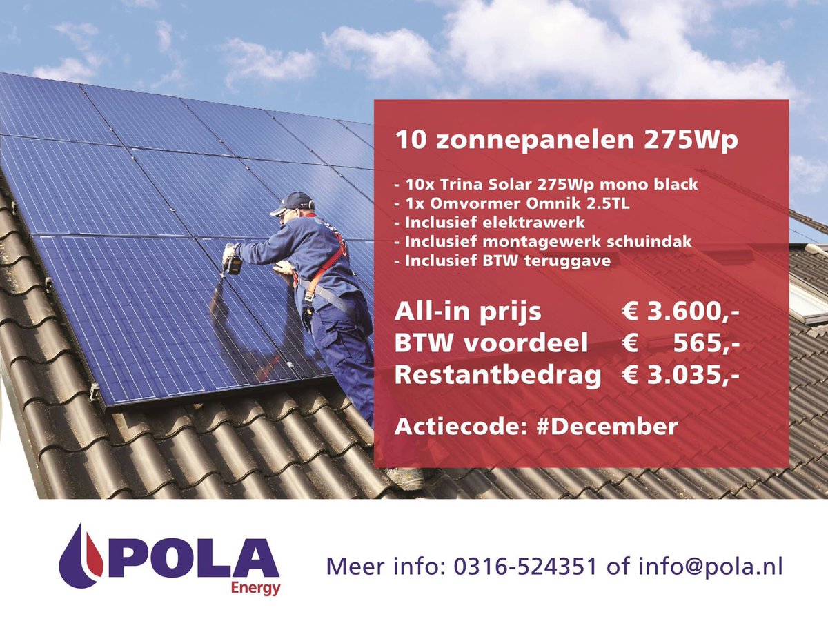 PolaBV's tweet photo. #Zonnepanelen actie! Gebruik de unieke actiecode: #December @PolaBV https://t.co/M5s3R3P2eh