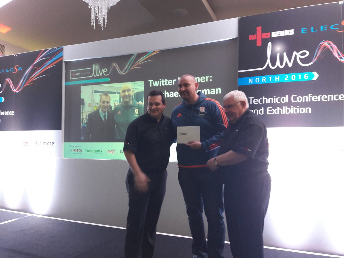 officialNICEIC's tweet photo. Best Twitter pic prize goes out to @MichaelColema19 at #niceicelecsalive https://t.co/lIN1urAbnx