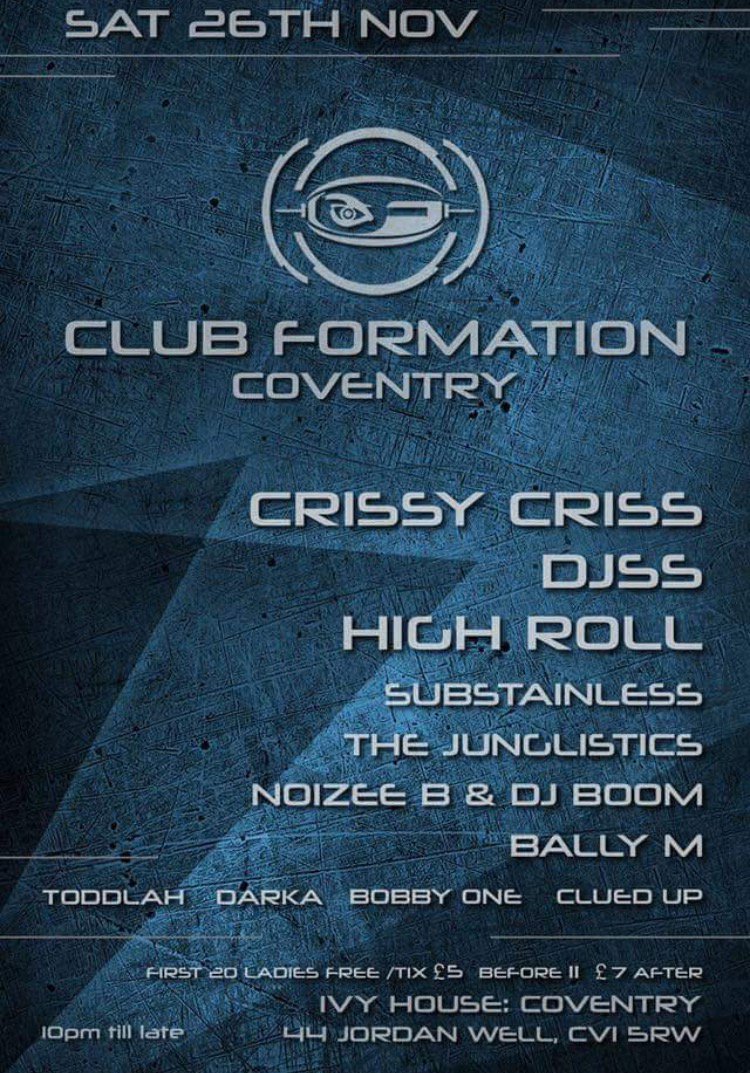 FormationRecs's tweet photo. This Saturday 26th! #Clubformation w/ @CrissyCriss @djssformation and more! #dnb #Coventry https://t.co/6OGfJkooJk https://t.co/5EwTzxGQ3g