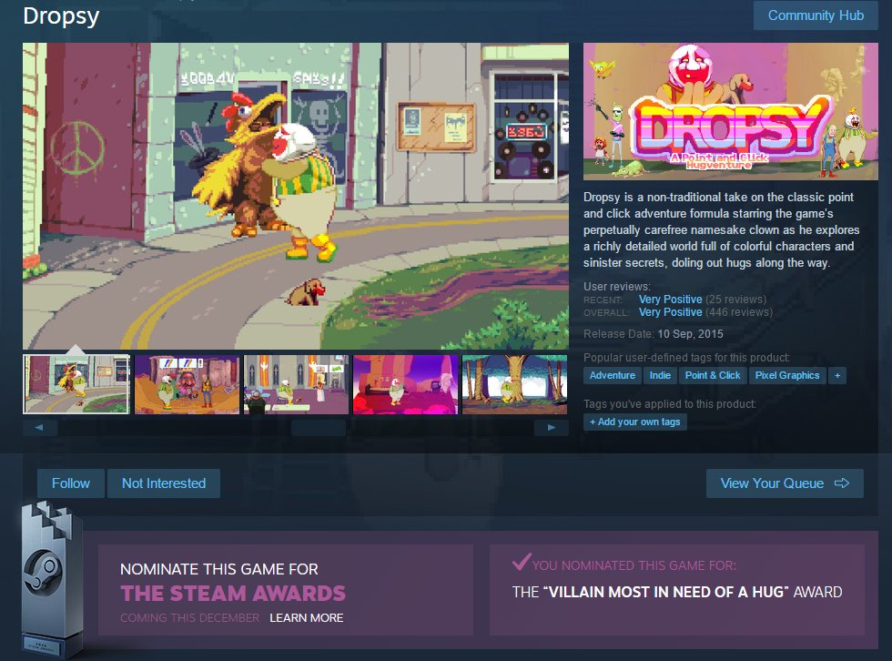 Everybody in <a href="/dropsytheclown/">Dropsy</a> is in need of a hug