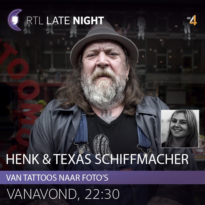 rtltonight's tweet photo. Henk Schiffmacher heeft een passie voor tattoos, maar ook voor fotografie. Vanavond vertelt erover samen met zijn dochter Texas #RTLLN https://t.co/avaXY4uSp4