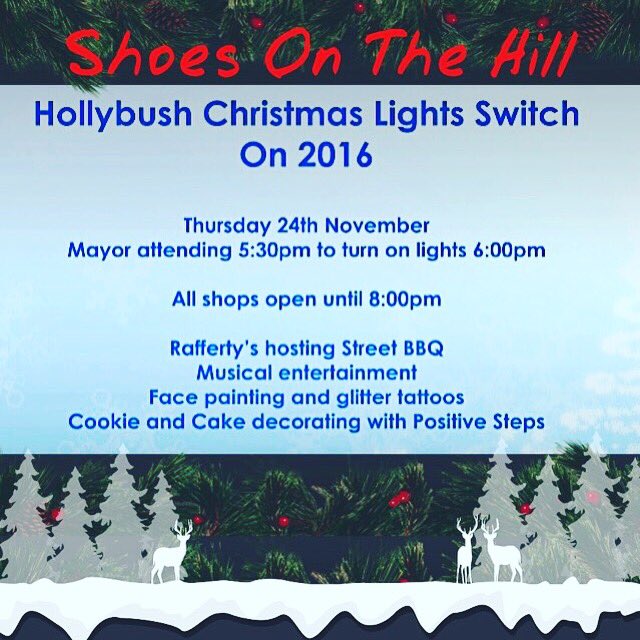 HillShoes's tweet photo. Pop along for Christmas fun #Hollybush #ShoesOnTheHill 🎁🍾🎅🏻🎄 https://t.co/6tQNpYD9Fv