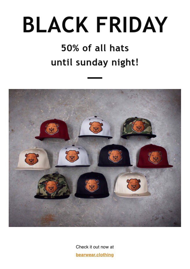 joss_mooney's tweet photo. BEAR WEAR BLACK FRIDAY SALE STARTS NOW...

🐻 50% OFF ALL SNAPBACKS 🐻

🎅🏻 The Perfect Christmas Gift 🎅🏻

🔥👉🏼 https://t.co/bdlAOH8GSL 👈🏼🔥 https://t.co/jbuNAy2vwW