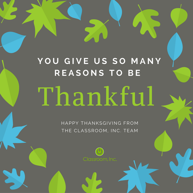 readtoleadgames's tweet image. Happy Thanksgiving to our supporters, friends, and family. #givethanks #classroominc