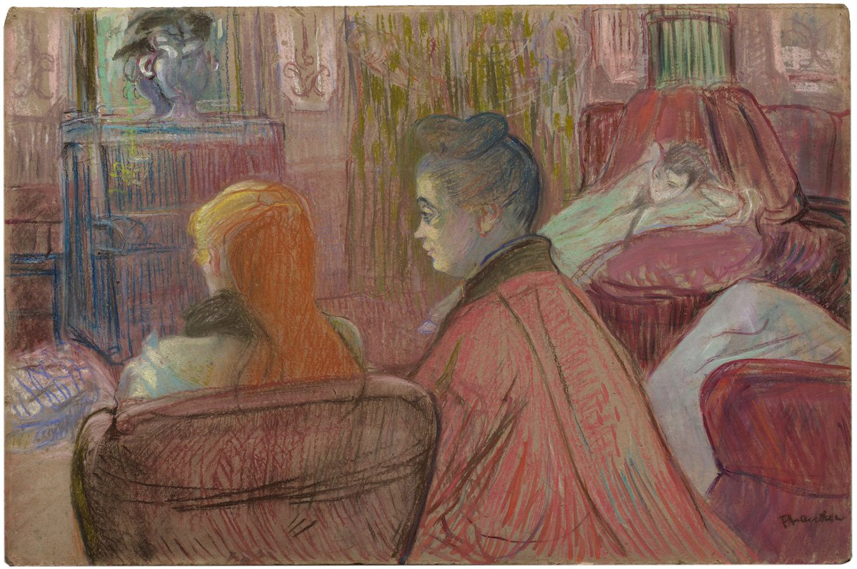 Guggenheim's tweet photo. Happy birthday to artist #ToulouseLautrec born today in 1864—Enjoy his 1893 pastel drawing "In the Salon (Au salon)" https://t.co/K5mpO3EFHo https://t.co/nqgs4Ymj8C