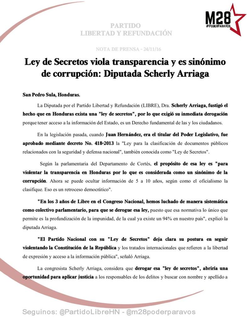 _Scherly's tweet photo. Ley de Secretos Viola transparencia y es sinonimo de corrupción. https://t.co/RwHN1JZZCI