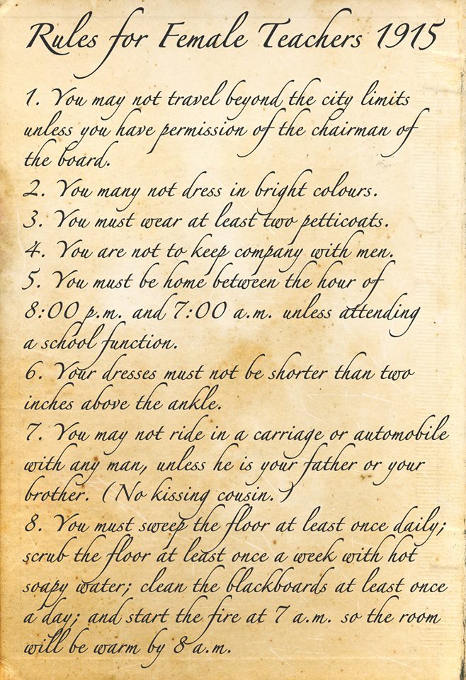 bcedplan's tweet photo. In 1915, rules for female teachers were a LOT different! #TBT #bclearns https://t.co/Z8RCf6caQz